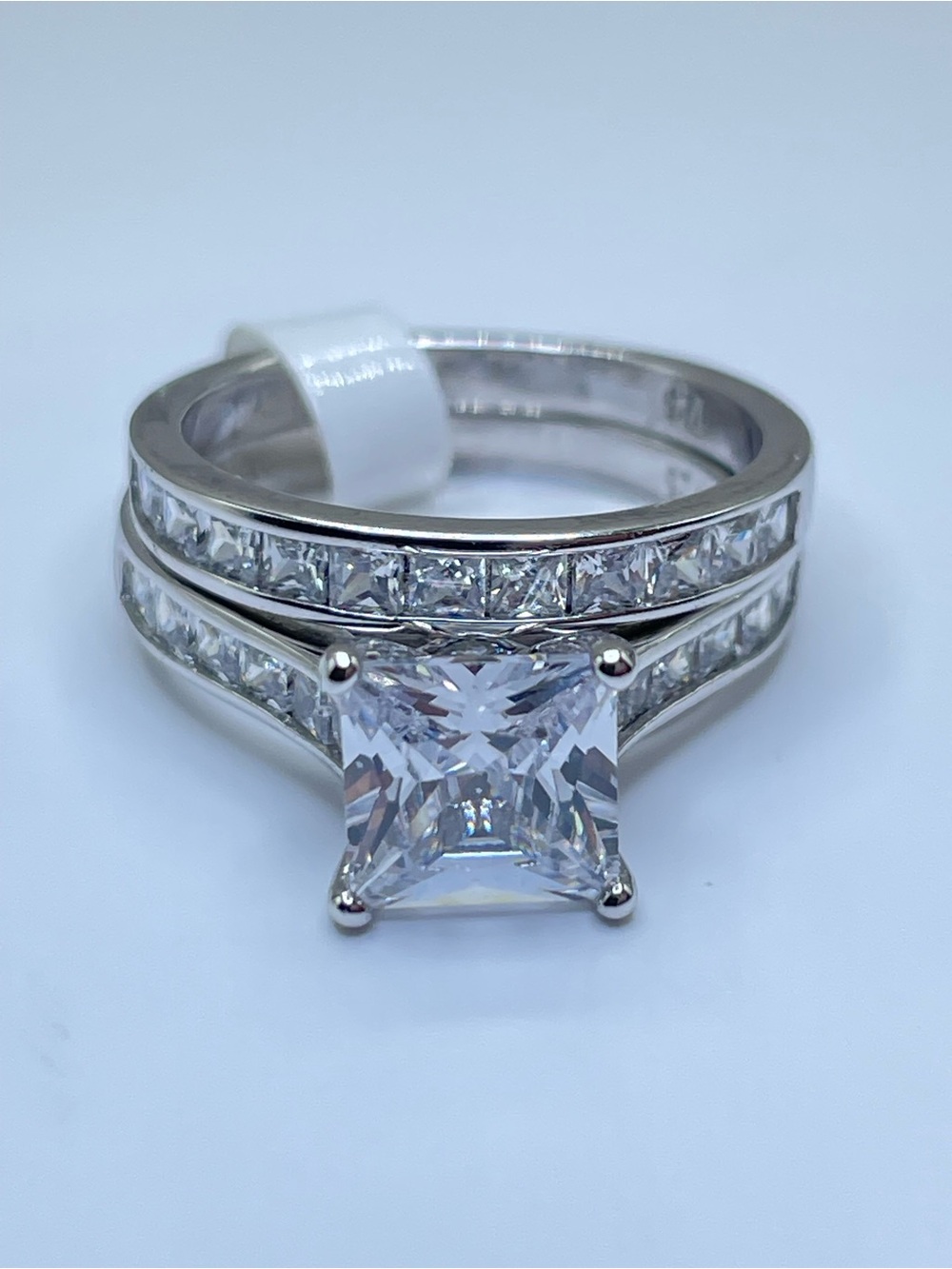 Elegant 925 Sterling Silver Princess Cut CZ Bridal Ring Set Wedding Band Size 6